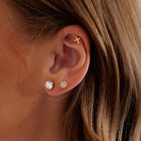 Gold Steel Ear Studs - Cubic Zirconia Round Pave