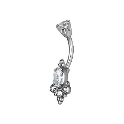 Surgical Steel Belly Ring - Cubic Zirconia Oval Cluster