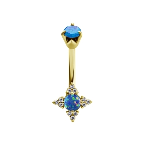 Gold Steel Belly Ring - Lab Created Opal