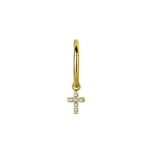 Gold Steel Cross Jewellery Charm - Cubic Zirconia