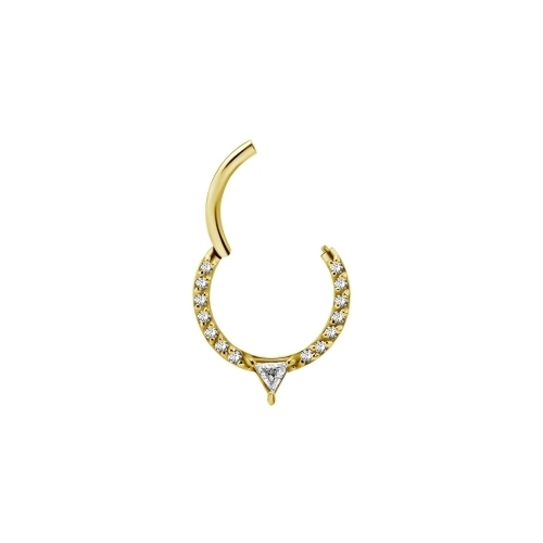 Gold Steel Septum Ring  with Premium Zirconia Front Facing - Triangle