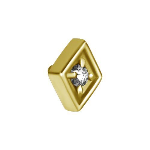 Gold Steel Attachment for Internal Thread Labret - Premium Zirconia - Diamond - 4mm