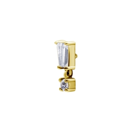 Gold Steel Attachment for Internal Thread Labret - Tapered Baquette and Square Charm - Cubic Zirconia - 8mm