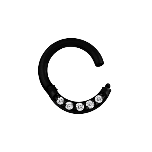 Black Steel Septum Ring - Front Facing Cubic Zirconia 16 Gauge - 8mm
