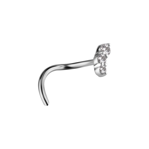 Surgical Steel Pigtail Curved Jewelled Nose Stud - Premium Zirconia
