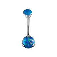 Surgical Steel Double Jewelled Opal Belly Bar - Diamond Cut Prong Setting