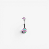 Surgical Steel Double Jewelled Opal Belly Ring - Diamond Cut Prong Setting