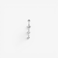 Surgical Steel Belly Ring - Cubic Zirconia Hearts 14 Gauge - 10mm