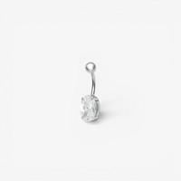 Surgical Steel Belly Ring - Oval Cubic Zirconia 14 Gauge - 10mm