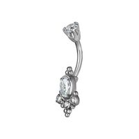 Surgical Steel Belly Bar - Cubic Zirconia Oval Cluster