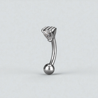 Surgical Steel Eyebrow Bar - Heart Cubic Zirconia 16 Gauge - 8mm