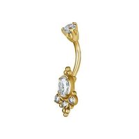 Gold Steel Belly Bar - Cubic Zirconia Oval Cluster