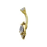 Gold Steel Belly Ring - Cubic Zirconia Pear Cluster