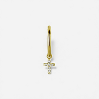 Gold Steel Cross Jewellery Charm - Cubic Zirconia