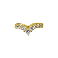 Gold Steel Hinged Ring  - Premium Zirconia Front Facing V shape
