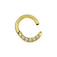 Gold Steel Hinged Ring - Front Facing Cubic Zirconia 16 Gauge - 8mm
