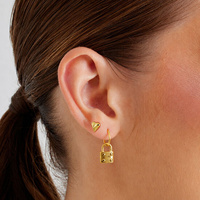 Gold Steel Ear Studs - Geometric Hearts
