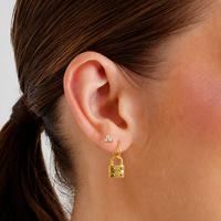 Gold Steel Ear Studs - Cubic Zirconia Trinity