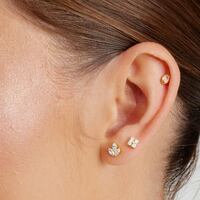 Gold Steel Ear Studs - Cubic Zirconia Marquise Cluster