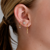 Gold Steel Ear Studs - Cubic Zirconia Flower