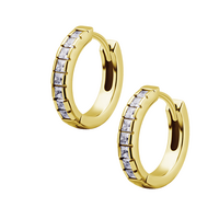 Gold Steel Huggee Hoop Earrings - Square Cubic Zirconia 20 Gauge - 12mm