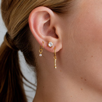 Gold Steel Ear Studs - Round Premium Zirconia