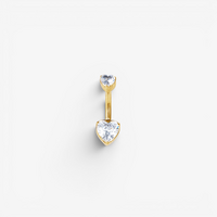 Gold Titanium Double Jewelled Belly Ring Heart Cubic Zirconia
