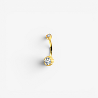 Gold Titanium Double Jewelled Belly Ring Round Cubic Zirconia
