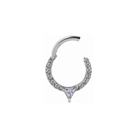 Surgical Steel Hinged Ring- Premium Zirconia Front Facing Triangle