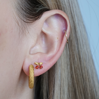 Gold Titanium Threadless Attachment - Red Cubic Zirconia Cherries