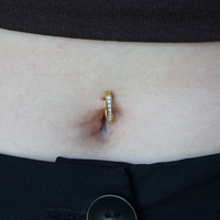 Gold Titanium Belly 'D' Ring - Square Set Cubic Zirconia - 14 Gauge - 12mm