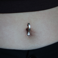 Titanium Belly 'D' Ring - Cubic Zirconia Pear Charm - 14 Gauge - 10mm