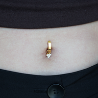 Gold Titanium Belly 'D' Ring - Cubic Zirconia Trinity Charm - 14 Gauge - 12mm