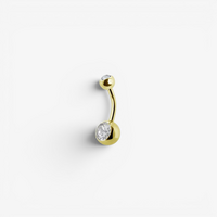 Gold Titanium Double Jewelled Belly Ring - Crystal