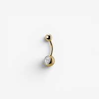 Gold Titanium Single Jewelled Belly Ring - Crystal 14 Gauge - 12mm