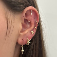 14K Gold Floating Helix Vertical Helix & Contraconch  Attachment for Threadless Labret - Oval Lab Created Diamond - 4mm