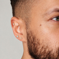 Gold Titanium 3mm Premium Zirconia Clawset - Threadless 18G - 7mm Flatback Stud