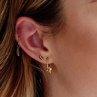Gold Titanium 6mm Feather Right  - Threadless 18G - 7mm Flatback Stud