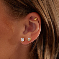 Gold Titanium 6mm Cross   - Threadless 18G - 7mm Post
