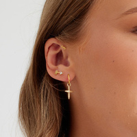 Gold Titanium 12mm Arrow Cubic Zirconia - Threadless 18G - 7mm Post
