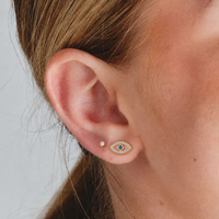Gold Titanium Evil Eye 10mm Cubic Zirconia - Threadless 18G - 7mm Post