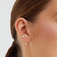 Gold Titanium 3 Tapered Baguette 7mm Cubic Zirconia - Threadless 18G - 7mm Post