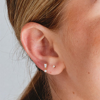 Gold Titanium 8mm Cubic Zirc Baguette & Square Charm - Threadless 18G - 7mm Post