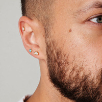 Gold Titanium 3mm Aqua Premium Zirconia - Threadless 18G - 7mm Flatback Stud