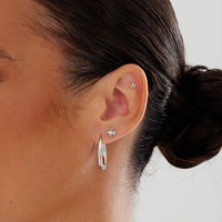 Titanium - Lab Created 4mm White Opal Trinity - Threadless 18G - 7mm Flatback Stud