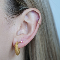 Gold Titanium Heart & Wings  Pink Cubic Zirconia - Threadless 18G - 7mm Flatback Stud