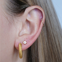 Gold Titanium Flower Cubic Zirconia - Threadless 18G - 7mm Flatback Stud