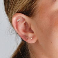 Gold Titanium Square Trio Cubic Zirconia - Threadless 18G - 7mm Flatback Stud 