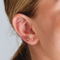 Gold Titanium Square Trio Pink Cubic Zirconia - Threadless 18G - 7mm Flatback Stud 