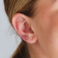 Gold Titanium Bezel Set Trio Cubic Zirconia - Threadless 18G - 7mm Flatback Stud 